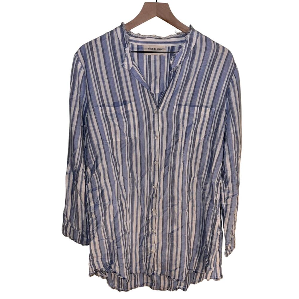CLOTH &STONE ANTHRO raw hemline striped tunic shirt L